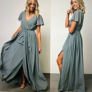 Baltic Born Kristina Maxi Dress Size 1X Dusty Blue Formal Bridesmaid V Neck NwT